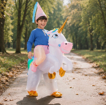 Inflatable Unicorn Costume for Kids - Funny Riding Unicorn Halloween Outfit for Parties and Special Events