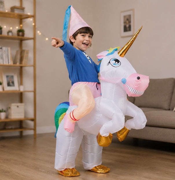 Inflatable Unicorn Costume for Kids - Funny Riding Unicorn Halloween Outfit for Parties and Special Events