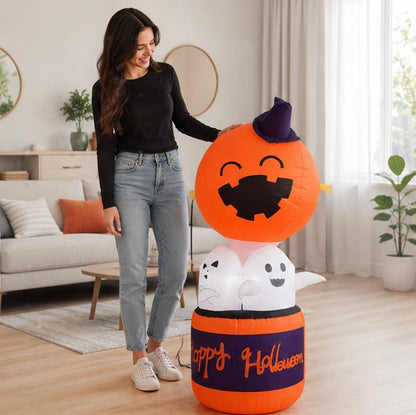 Halloween Inflatable Pumpkin Balloon - LED Devil Hot Air Decoration for Indoor Outdoor Yard and Party Displays