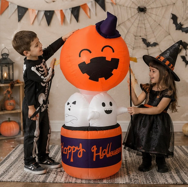 Halloween Inflatable Pumpkin Balloon - LED Devil Hot Air Decoration for Indoor Outdoor Yard and Party Displays