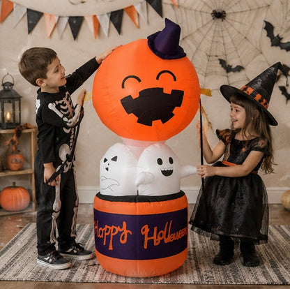 Halloween Inflatable Pumpkin Balloon - LED Devil Hot Air Decoration for Indoor Outdoor Yard and Party Displays