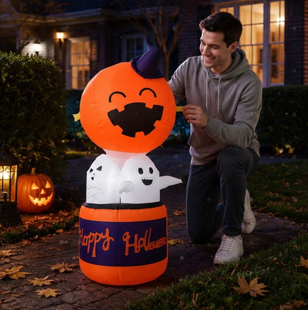 Halloween Inflatable Pumpkin Balloon - LED Devil Hot Air Decoration for Indoor Outdoor Yard and Party Displays