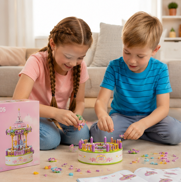 Carousel Music Box Building Blocks – Creative Amusement Park Construction Toy for Collectors, Home Display, Educational Play and Memorable Holiday Gifts