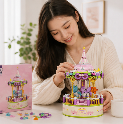 Carousel Music Box Building Blocks – Creative Amusement Park Construction Toy for Collectors, Home Display, Educational Play and Memorable Holiday Gifts