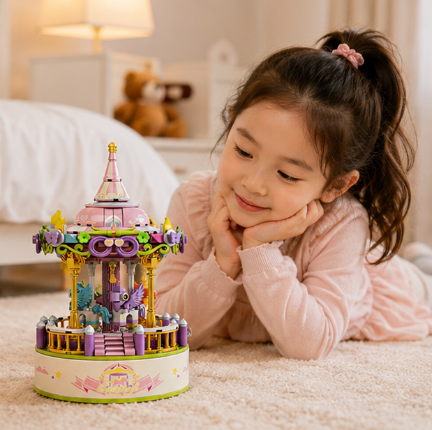 Carousel Music Box Building Blocks – Creative Amusement Park Construction Toy for Collectors, Home Display, Educational Play and Memorable Holiday Gifts