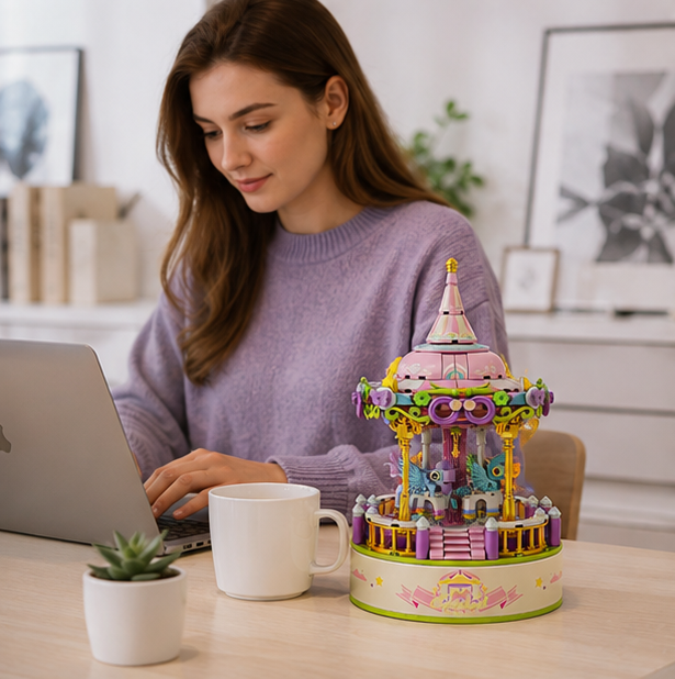 Carousel Music Box Building Blocks – Creative Amusement Park Construction Toy for Collectors, Home Display, Educational Play and Memorable Holiday Gifts