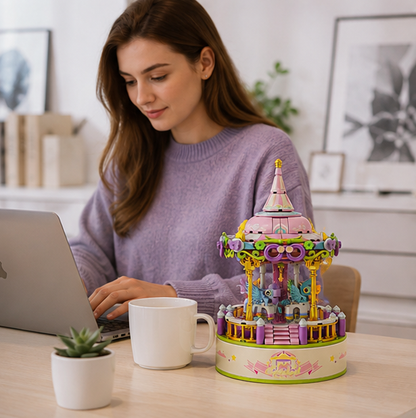 Carousel Music Box Building Blocks – Creative Amusement Park Construction Toy for Collectors, Home Display, Educational Play and Memorable Holiday Gifts