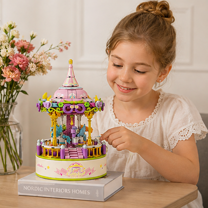 Carousel Music Box Building Blocks – Creative Amusement Park Construction Toy for Collectors, Home Display, Educational Play and Memorable Holiday Gifts