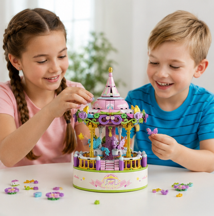 Carousel Music Box Building Blocks – Creative Amusement Park Construction Toy for Collectors, Home Display, Educational Play and Memorable Holiday Gifts