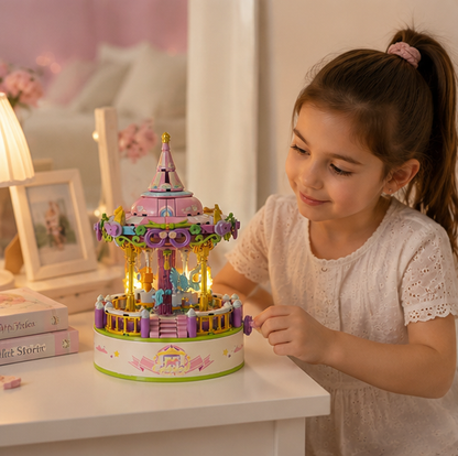 Carousel Music Box Building Blocks – Creative Amusement Park Construction Toy for Collectors, Home Display, Educational Play and Memorable Holiday Gifts