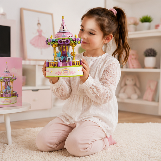 Carousel Music Box Building Blocks – Creative Amusement Park Construction Toy for Collectors, Home Display, Educational Play and Memorable Holiday Gifts
