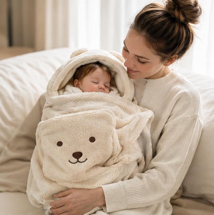 Cartoon Bear Baby Blanket – Plush Windproof Stroller Swaddle for Warm Travel Comfort and Newborn Care