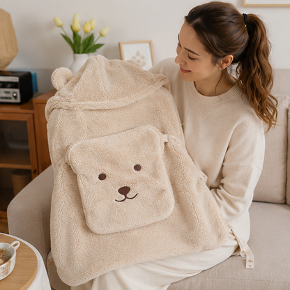 Cartoon Bear Baby Blanket – Plush Windproof Stroller Swaddle for Warm Travel Comfort and Newborn Care