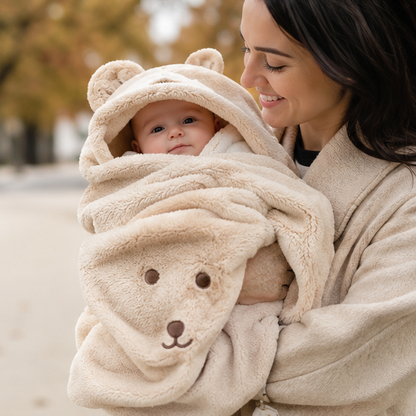 Cartoon Bear Baby Blanket – Plush Windproof Stroller Swaddle for Warm Travel Comfort and Newborn Care