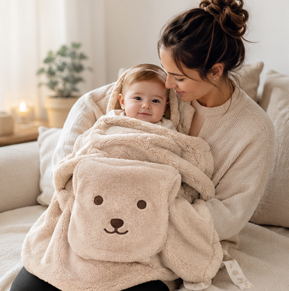Cartoon Bear Baby Blanket – Plush Windproof Stroller Swaddle for Warm Travel Comfort and Newborn Care