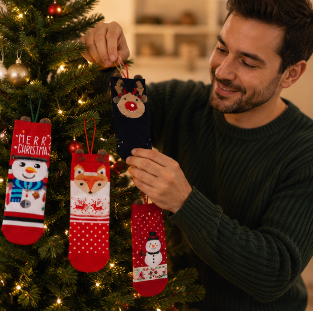 Cartoon Christmas Sock Ornaments – Festive Hanging Decorations for Christmas Trees, Gifts, Home Displays and Holiday Parties