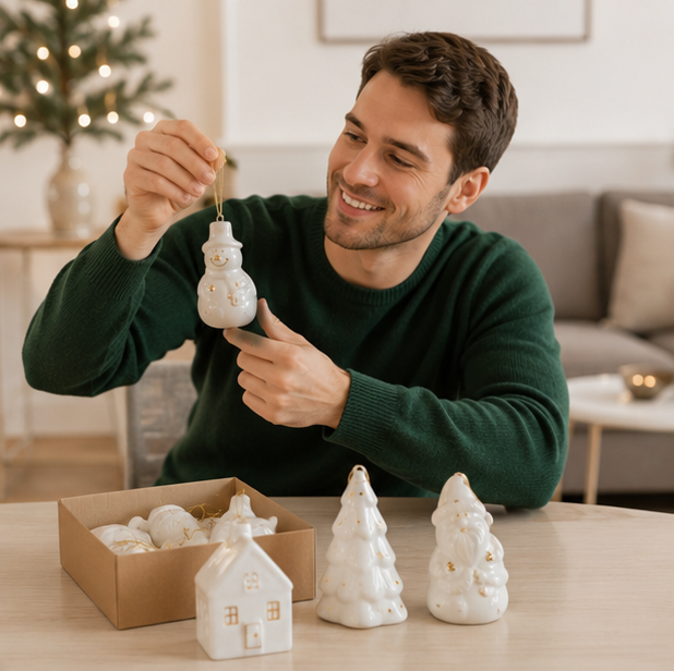 Ceramic Christmas House Ornament – Elegant White Hanging Tree Decoration for Christmas Trees, Wreaths, Holiday Displays and Seasonal Home Decor