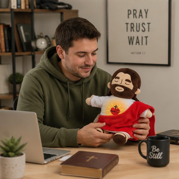 Breathing Jesus Plush Toy – Sacred Heart Comfort Plushie with Calming Breathing Modes for Kids, Easter and Christmas Gifts