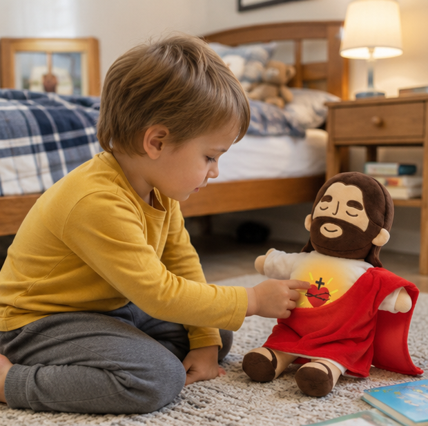 Breathing Jesus Plush Toy – Sacred Heart Comfort Plushie with Calming Breathing Modes for Kids, Easter and Christmas Gifts