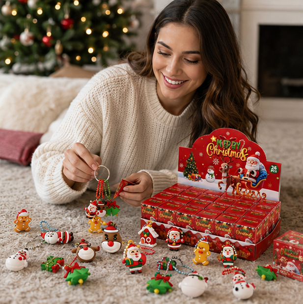 Christmas Party Keychain Gift Set – 24 Piece Holiday Surprise Key Ring Collection for Stocking Stuffers, Party Favors and Festive Gift Giving
