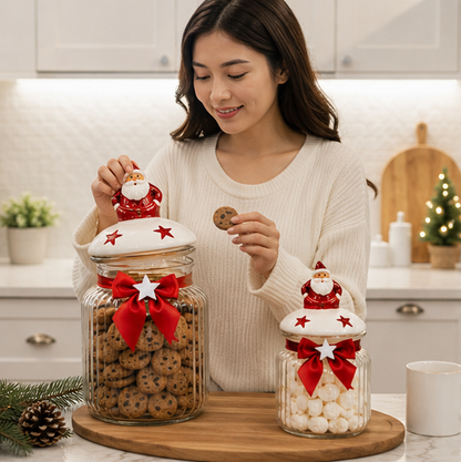 Christmas Glass Storage Jar – Food Grade Candy, Tea and Nut Container with Festive Design for Kitchen Holiday Organization