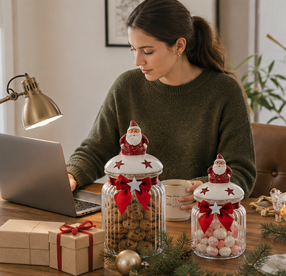 Christmas Glass Storage Jar – Food Grade Candy, Tea and Nut Container with Festive Design for Kitchen Holiday Organization