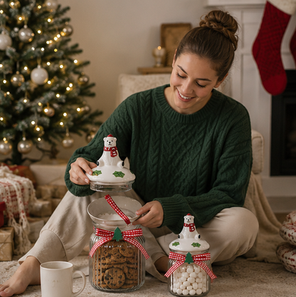 Christmas Glass Storage Jar – Food Grade Candy, Tea and Nut Container with Festive Design for Kitchen Holiday Organization