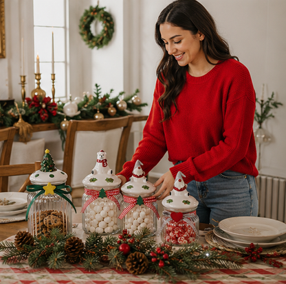 Christmas Glass Storage Jar – Food Grade Candy, Tea and Nut Container with Festive Design for Kitchen Holiday Organization