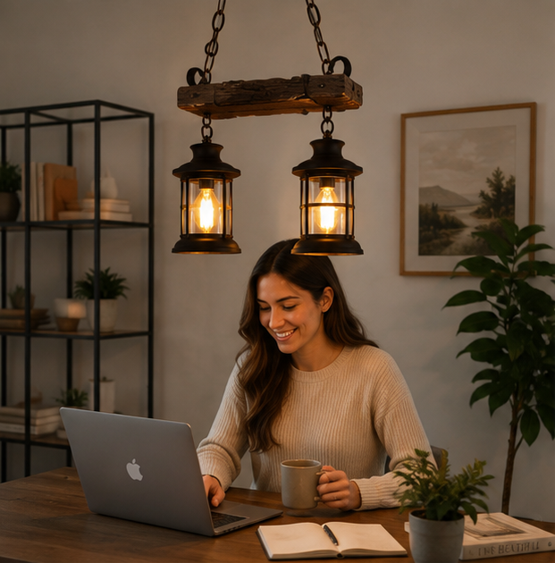 Vintage Wooden Pendant Lamp – Retro LED Hanging Chandelier for Farmhouse Kitchens, Bars, Restaurants and Loft Interior Lighting