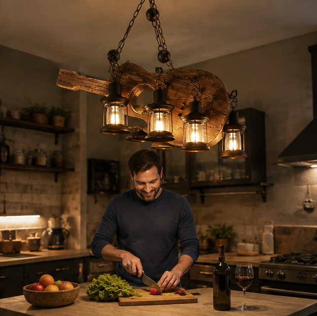 Vintage Wooden Pendant Lamp – Retro LED Hanging Chandelier for Farmhouse Kitchens, Bars, Restaurants and Loft Interior Lighting