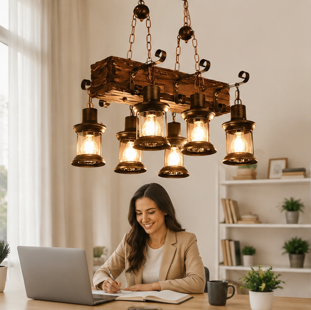 Vintage Wooden Pendant Lamp – Retro LED Hanging Chandelier for Farmhouse Kitchens, Bars, Restaurants and Loft Interior Lighting