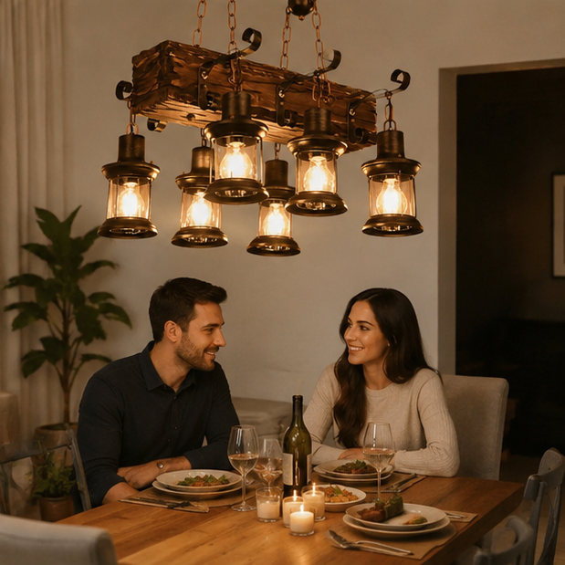 Vintage Wooden Pendant Lamp – Retro LED Hanging Chandelier for Farmhouse Kitchens, Bars, Restaurants and Loft Interior Lighting