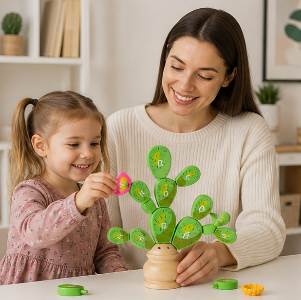 Montessori Cactus Letter Blocks - Wooden Educational Stacking Toy for Fine Motor Skills and Early Learning