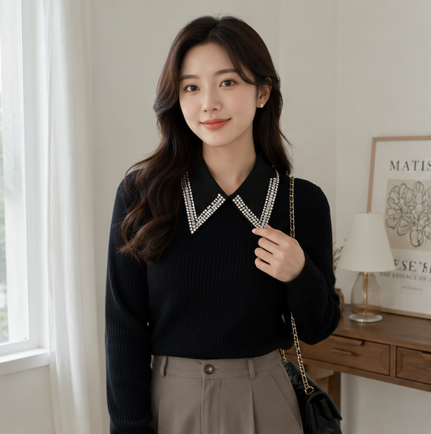 Removable Pearl Fake Collar - Elegant Detachable Shirt Collar Accessory for Fashion Layering and Style Enhancement