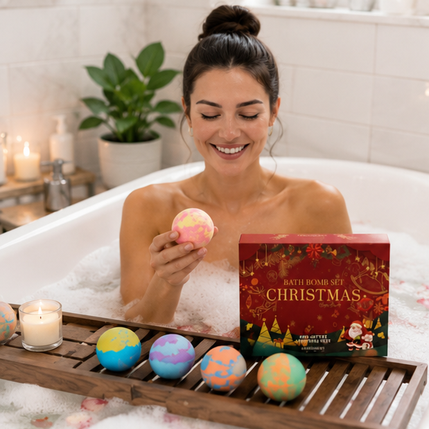 Christmas Bath Bomb Gift Set – Handmade Aromatherapy Spa Balls for Relaxation, Moisturizing Skin Care and Holiday Gifts
