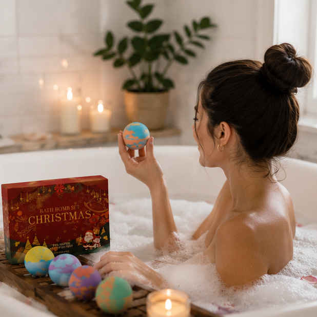 Christmas Bath Bomb Gift Set – Handmade Aromatherapy Spa Balls for Relaxation, Moisturizing Skin Care and Holiday Gifts