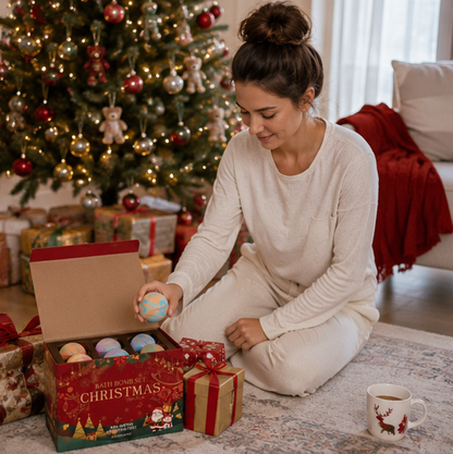 Christmas Bath Bomb Gift Set – Handmade Aromatherapy Spa Balls for Relaxation, Moisturizing Skin Care and Holiday Gifts