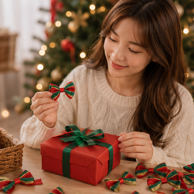 Christmas Bow Set – Handmade Red Ribbon Bows for Wreaths, Trees, Gift Wrapping and DIY Holiday Crafts