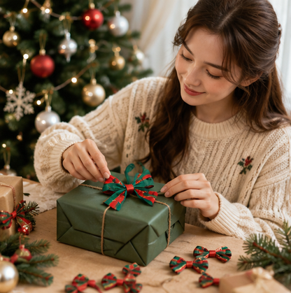 Christmas Bow Set – Handmade Red Ribbon Bows for Wreaths, Trees, Gift Wrapping and DIY Holiday Crafts