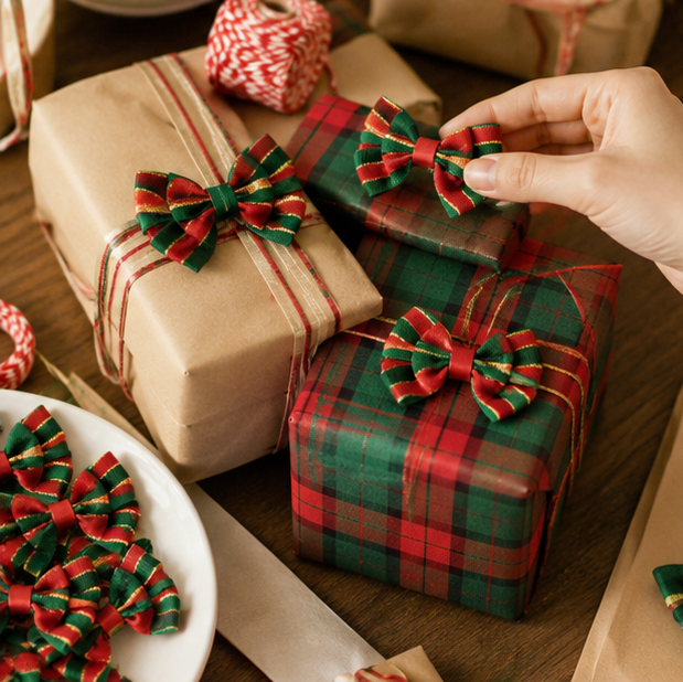 Christmas Bow Set – Handmade Red Ribbon Bows for Wreaths, Trees, Gift Wrapping and DIY Holiday Crafts