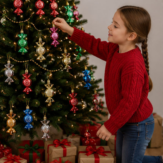 Christmas Candy Hanging Ornament Set – Colorful Holiday Tree Decorations for Christmas Trees, Wreaths, Gift Wrapping and Festive Party Displays