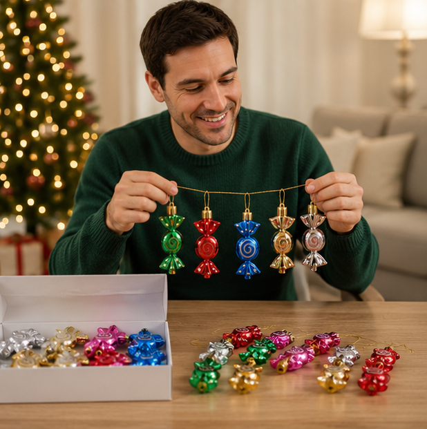 Christmas Candy Hanging Ornament Set – Colorful Holiday Tree Decorations for Christmas Trees, Wreaths, Gift Wrapping and Festive Party Displays