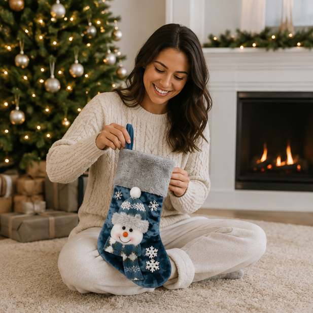 Christmas Character Gift Socks – Santa, Snowman and Reindeer Holiday Treat Bags for Christmas Parties, Gifts and Seasonal Decorations