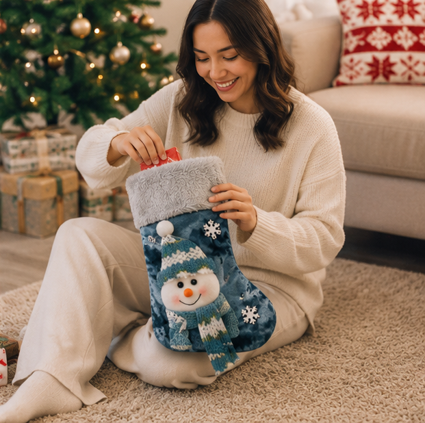 Christmas Character Gift Socks – Santa, Snowman and Reindeer Holiday Treat Bags for Christmas Parties, Gifts and Seasonal Decorations