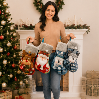 Christmas Character Gift Socks – Santa, Snowman and Reindeer Holiday Treat Bags for Christmas Parties, Gifts and Seasonal Decorations