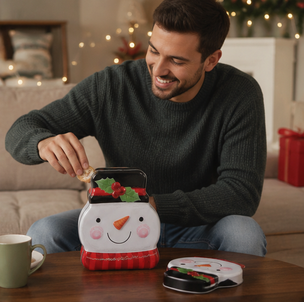 Christmas Gingerbread Candy Storage Box – Decorative Iron Treat Tin for Holiday Cookies, Sweets and Festive Home Decorations
