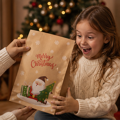 Christmas Kraft Gift Bags – Cookie and Biscuit Wrapping Paper Bags for Holiday Treats, Party Favors and Gift Packaging