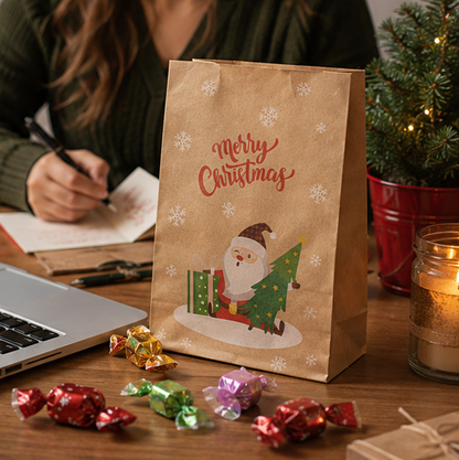 Christmas Kraft Gift Bags – Cookie and Biscuit Wrapping Paper Bags for Holiday Treats, Party Favors and Gift Packaging