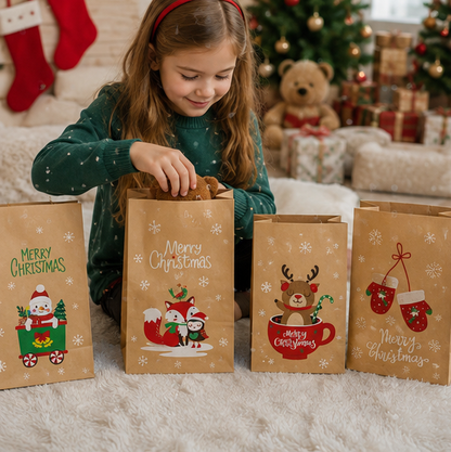 Christmas Kraft Gift Bags – Cookie and Biscuit Wrapping Paper Bags for Holiday Treats, Party Favors and Gift Packaging