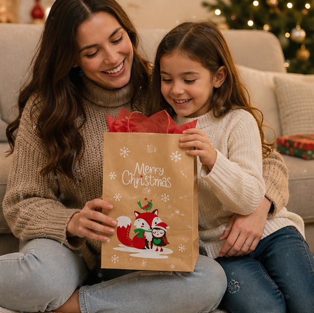 Christmas Kraft Gift Bags – Cookie and Biscuit Wrapping Paper Bags for Holiday Treats, Party Favors and Gift Packaging